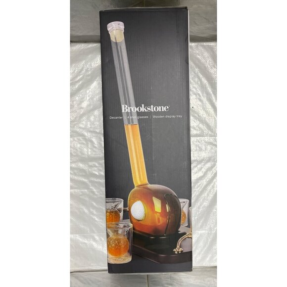 Brookstone Pin High Decanter Set with 4 Shot Glasses & Wooden Tray - New - Picture 5 of 7